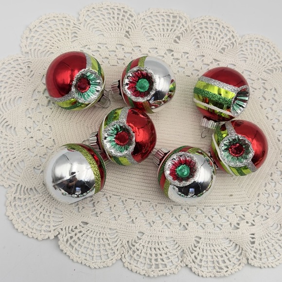 Lot 7 Christopher Radko Christmas Ornament Shiny Brite Reflector Indent Stripe - Picture 8 of 9